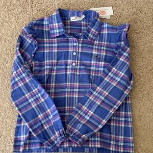 Vineyard Vines Kids Blue and Pink Plaid Polo Shirt